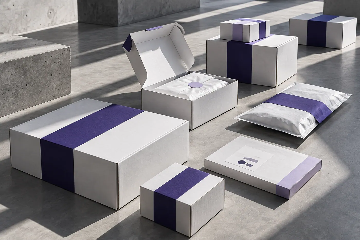 Art-directed arrangement of prepared shipping parcels